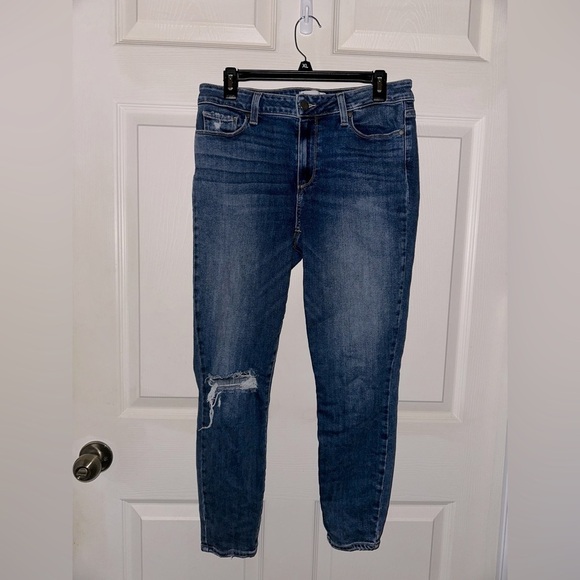 PAIGE women’s blue verdugo crop distressed knee hole denim jeans 30 contemporary - Picture 1 of 6